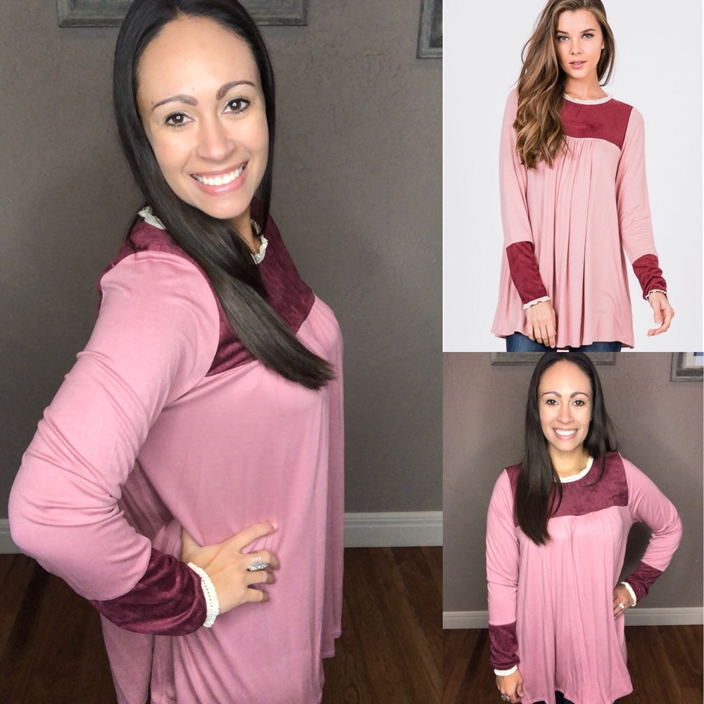 New Mulberry Suede Detail Long Sleeve Top